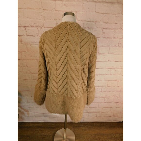 Nina Leonard Faux Fur Chevron Pattern Coat Pockets Women's S NWT - Picture 5 of 12